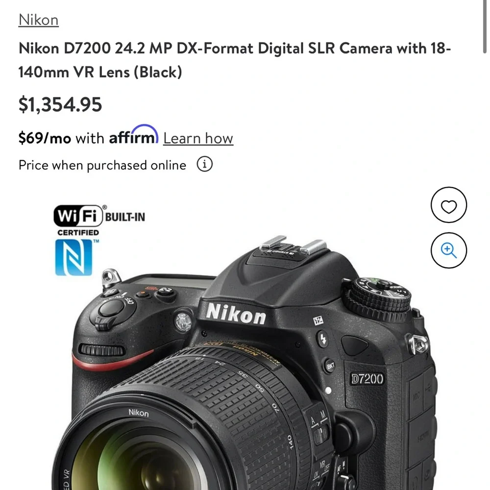 Nikon D7200 24.2MP Digital SLR Camera + 18-140 Bundle kit! YouTube Wi-Fi video